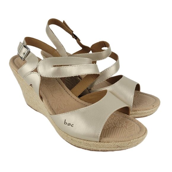 BOC | Born Concept Champagne Gold Jute Platform Wedge Espadrille Sandal 11 - Picture 1 of 11